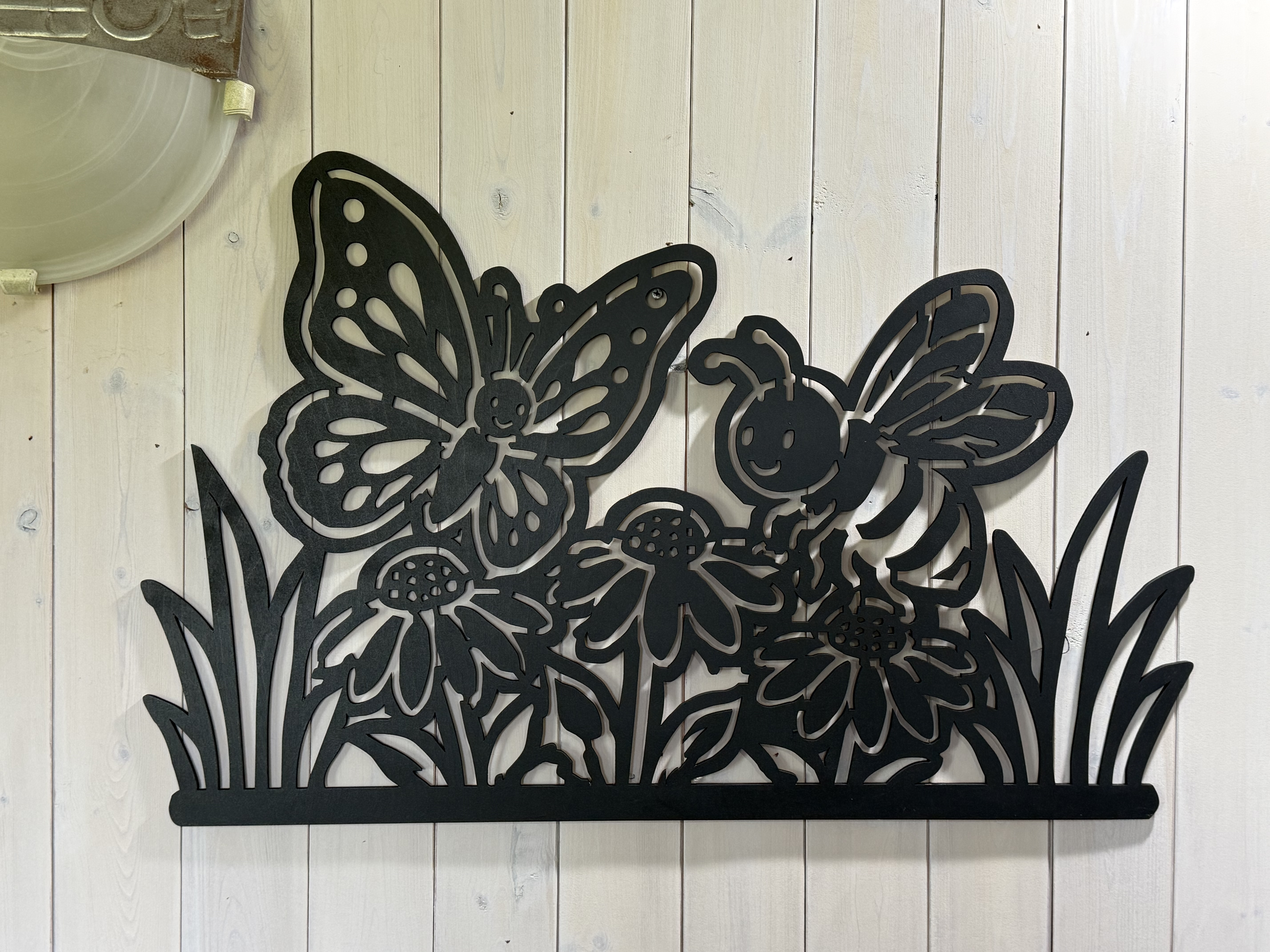 [Laser cut and engrave] Butterfly and Bee Garden Scene Wall Art Pollinators