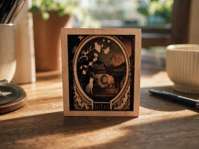 Japanese Cat Garden – Layered Wooden Shadow Box