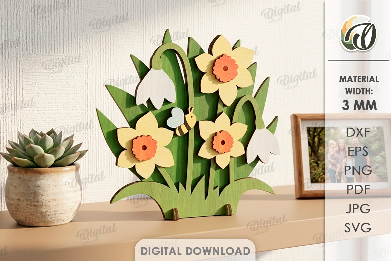 [Laser cut and engrave] 3D Flower Stands Bundle. Plant Home Decor Laser Cut Files. Floral Shelf Sitter SVG. Summer. Mother's Day Gift. Spring Standing decor
