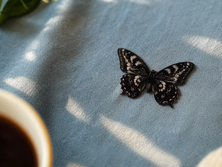 Intricate Black and White Butterfly Applique