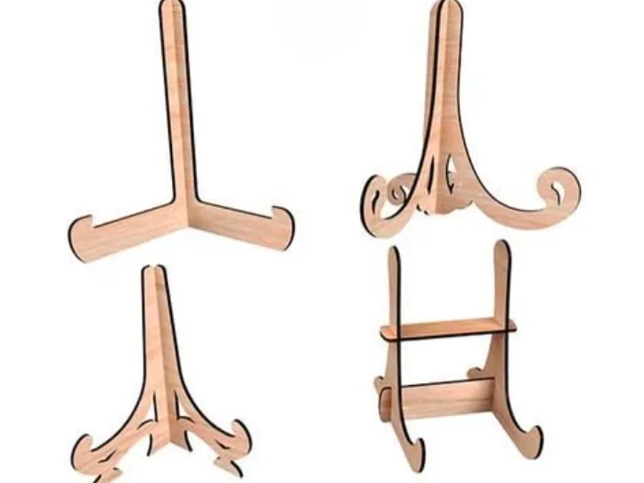Soportes de madera para exhibir platos, libros y marcos de fotos