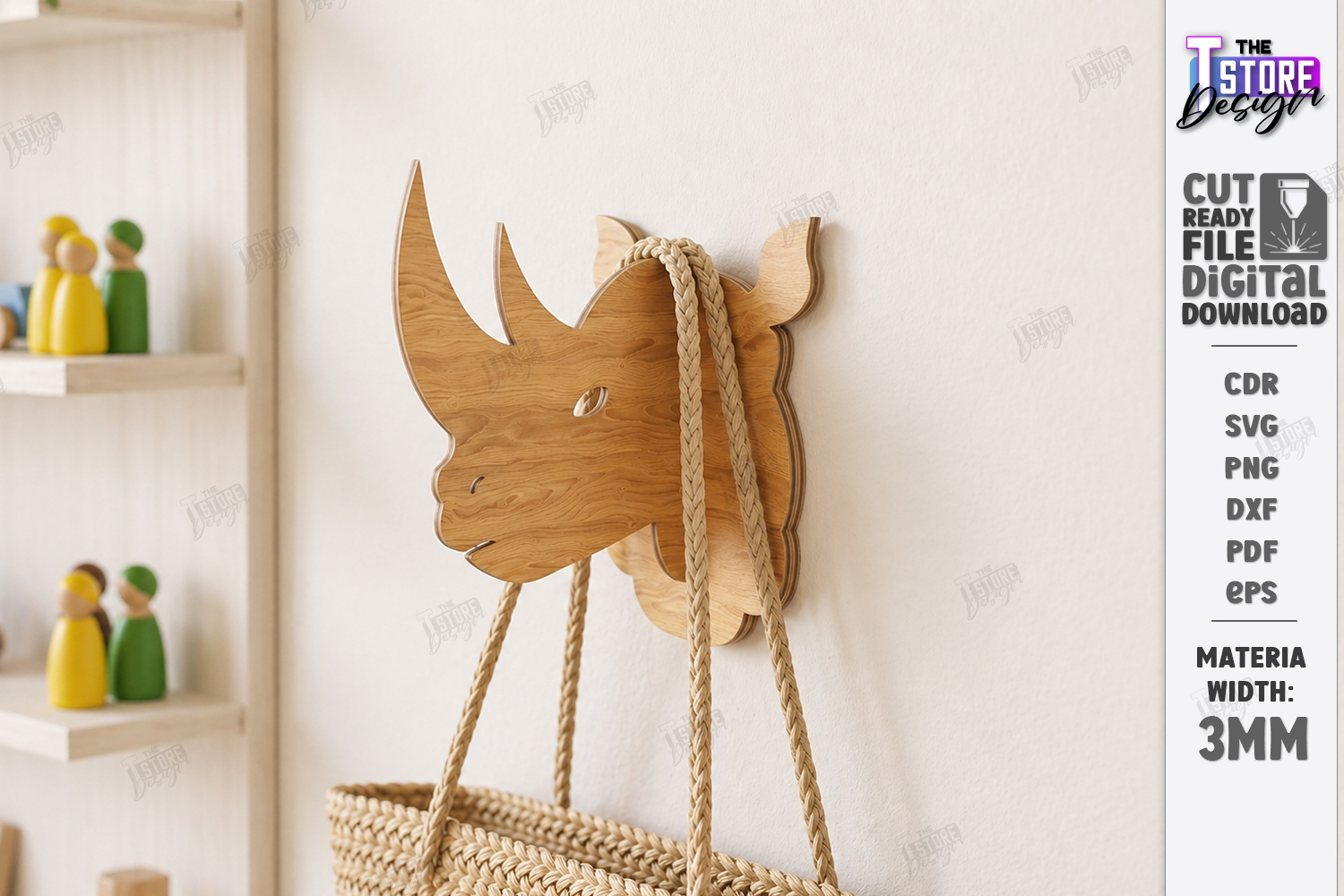 [Laser cut and engrave] 3D Animal Wall Hooks Laser Cut | Wooden Hanger Designs | Safari and Forest Animals | Wall Decor | Entryway Storage Organizers | Wooden Rope Hanger Uti