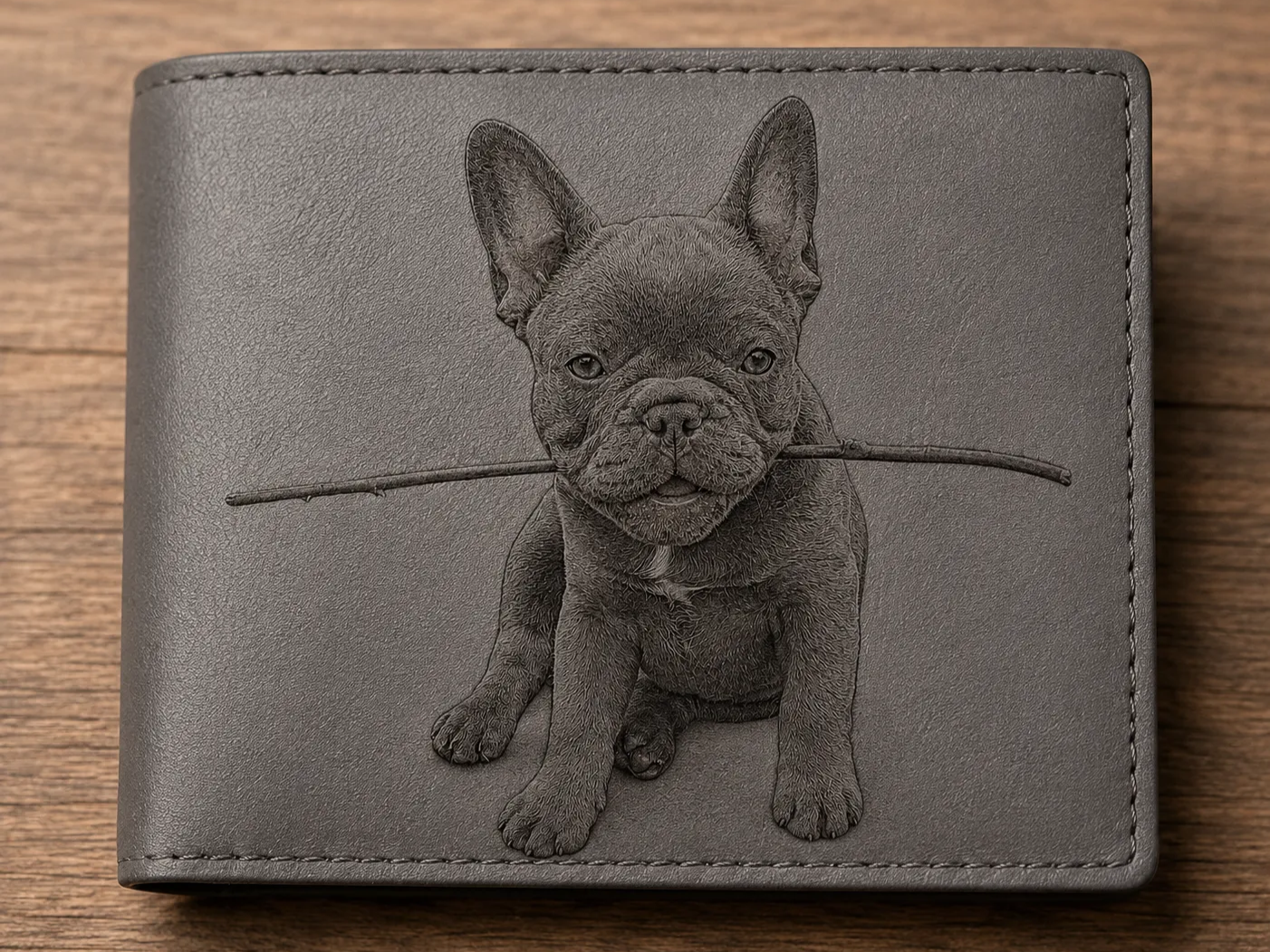 Leather Wallet Featuring a French Bulldog Puppy Portrait