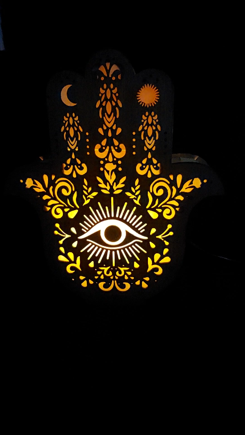 [Laser cut and engrave] Hamsa Hand lamp.