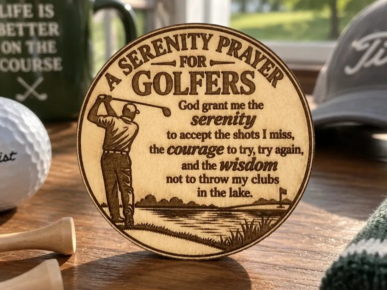 [Laser cut and engrave] A Serenity Prayer for Golfers Round Wooden Sign