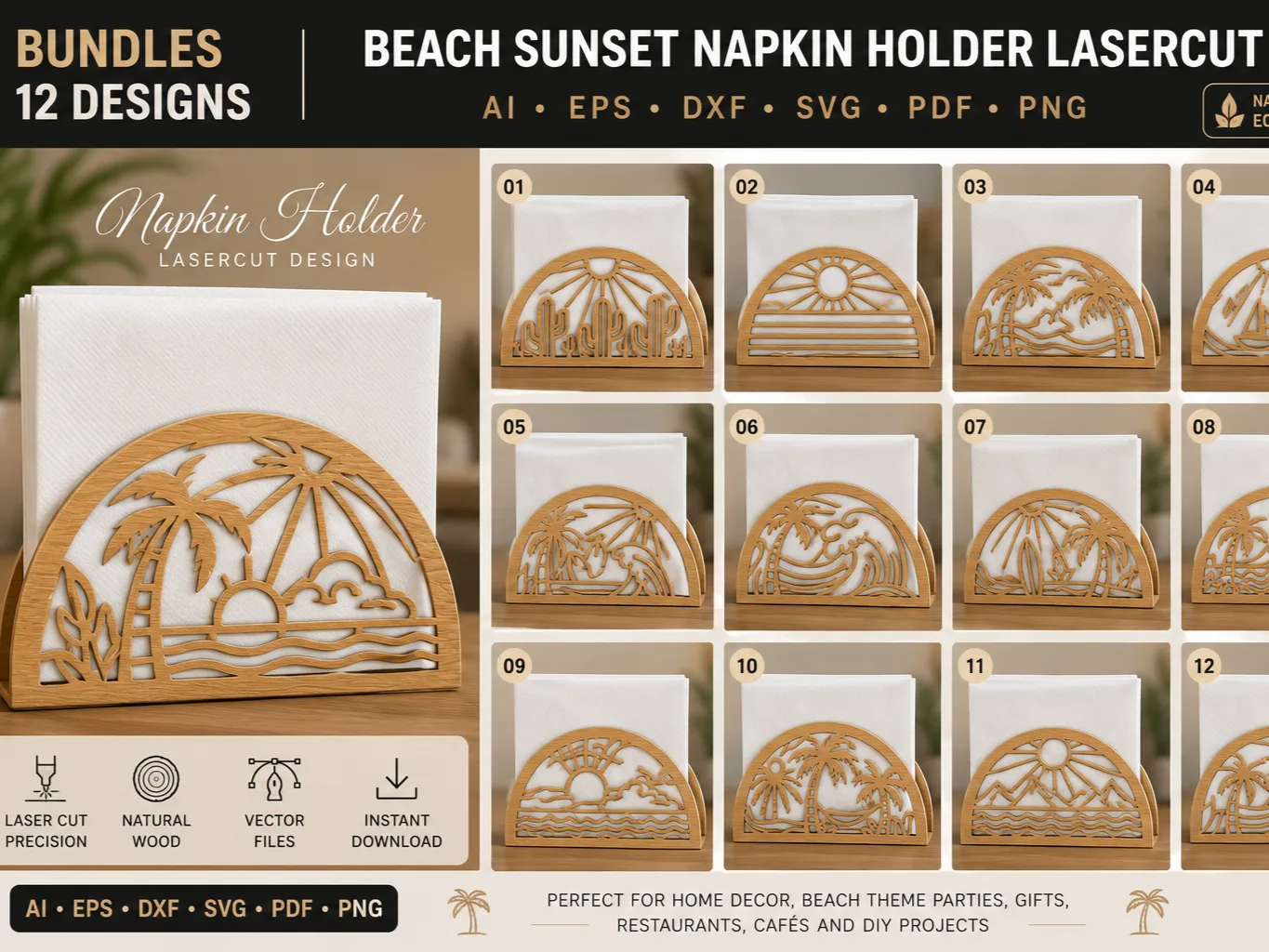 Beach Sunset  Napkin Holder Lasercut 12 Designs
