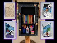 [Laser cut and engrave] Space Themed Little Free Library with Rocket and Astronaut Illustrations