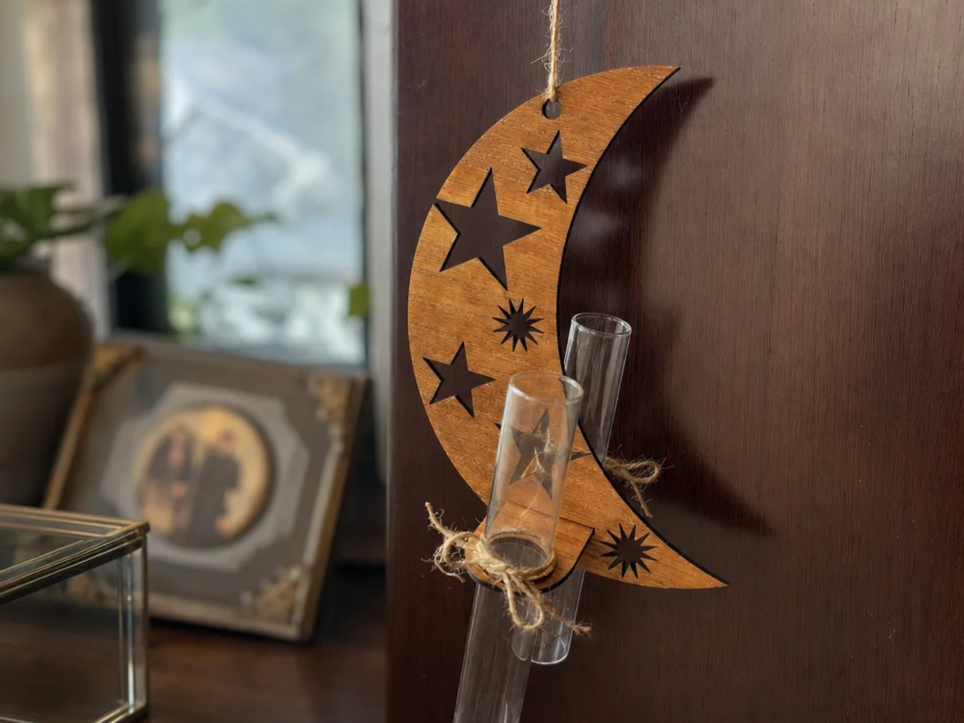 Crescent Moon Wall Hanging Propagation Station with Glass Tubes