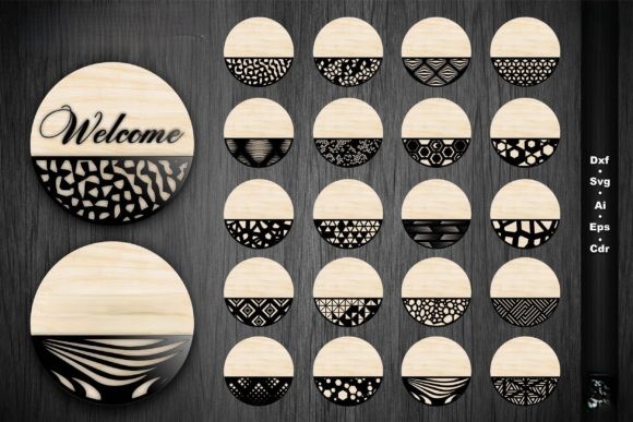 [Laser cut and engrave] Panneaux muraux ronds Welcome avec motifs géométriques ajourés