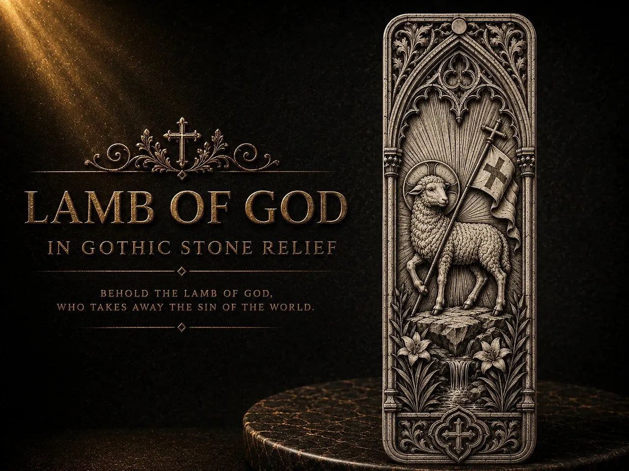 [Laser cut and engrave] Lamb of God Gothic Stone Relief Plaque