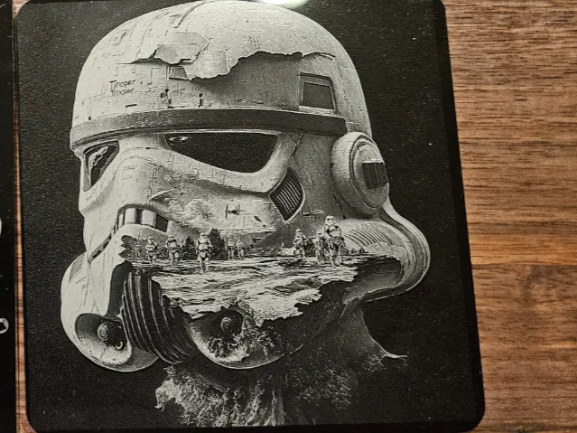 Stormtrooper Helmet Square Coaster with Star Wars Battle Scene