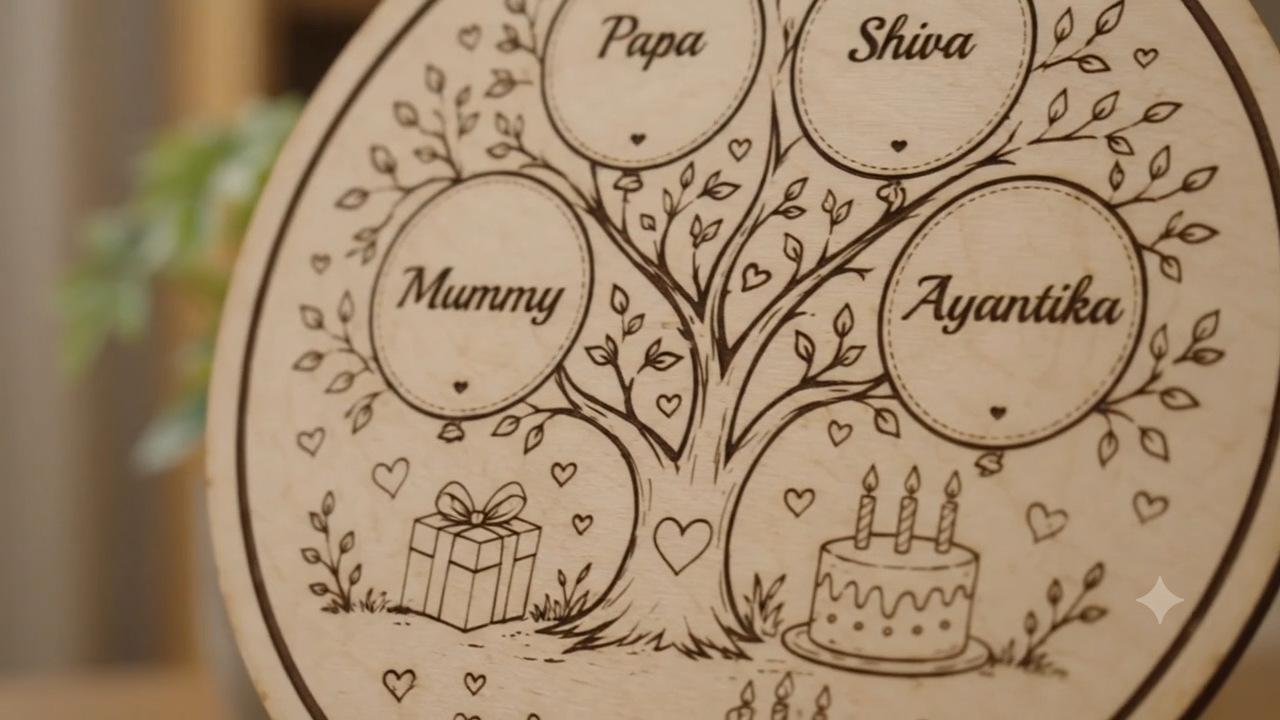 Birthday Family Tree Coaster – A Custom Name Keepsake, Personalized Birthday Family Tree Wooden Coaster
