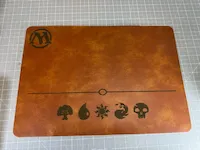 [Laser cut and engrave] Brown Leather Trading Card Game Playmat with Mana Symbols