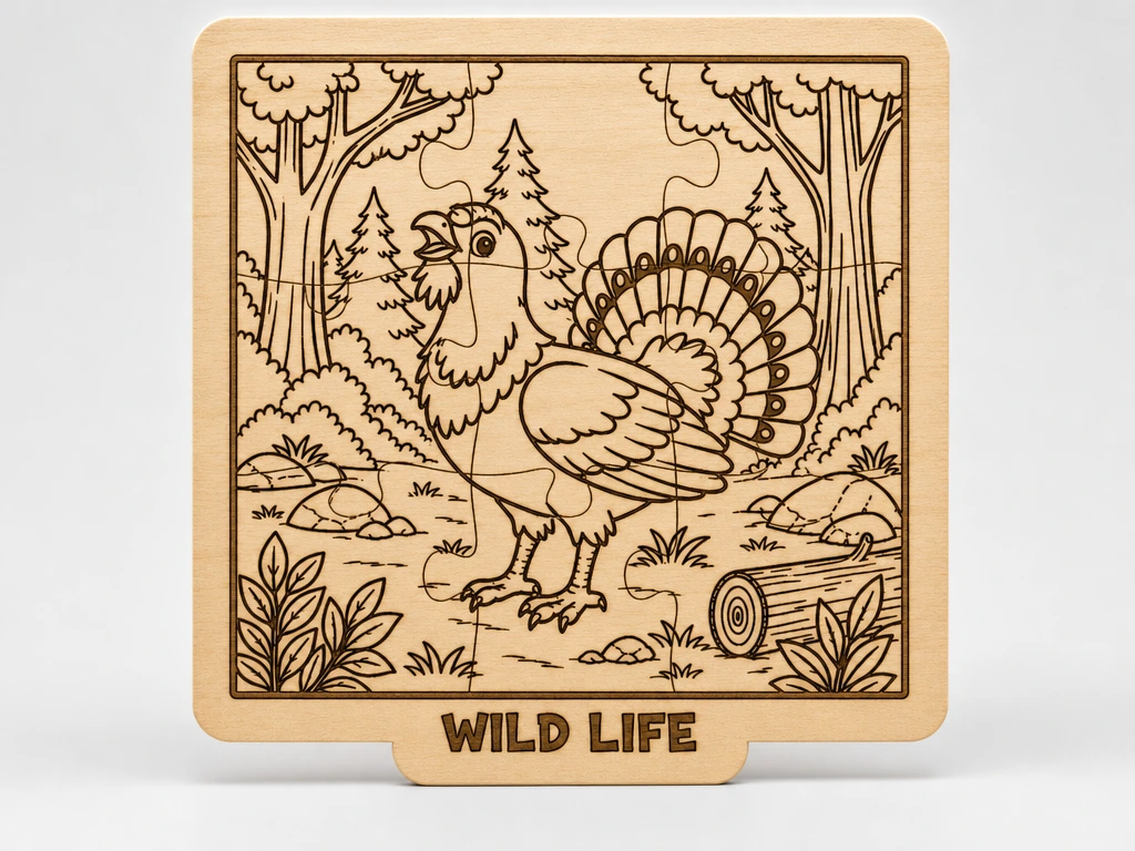 Woodland Capercaillie Puzzle for Laser Cutting | SVG & XCS Forest Bird | Educational Wooden Jigsaw | Kids Nature Activity