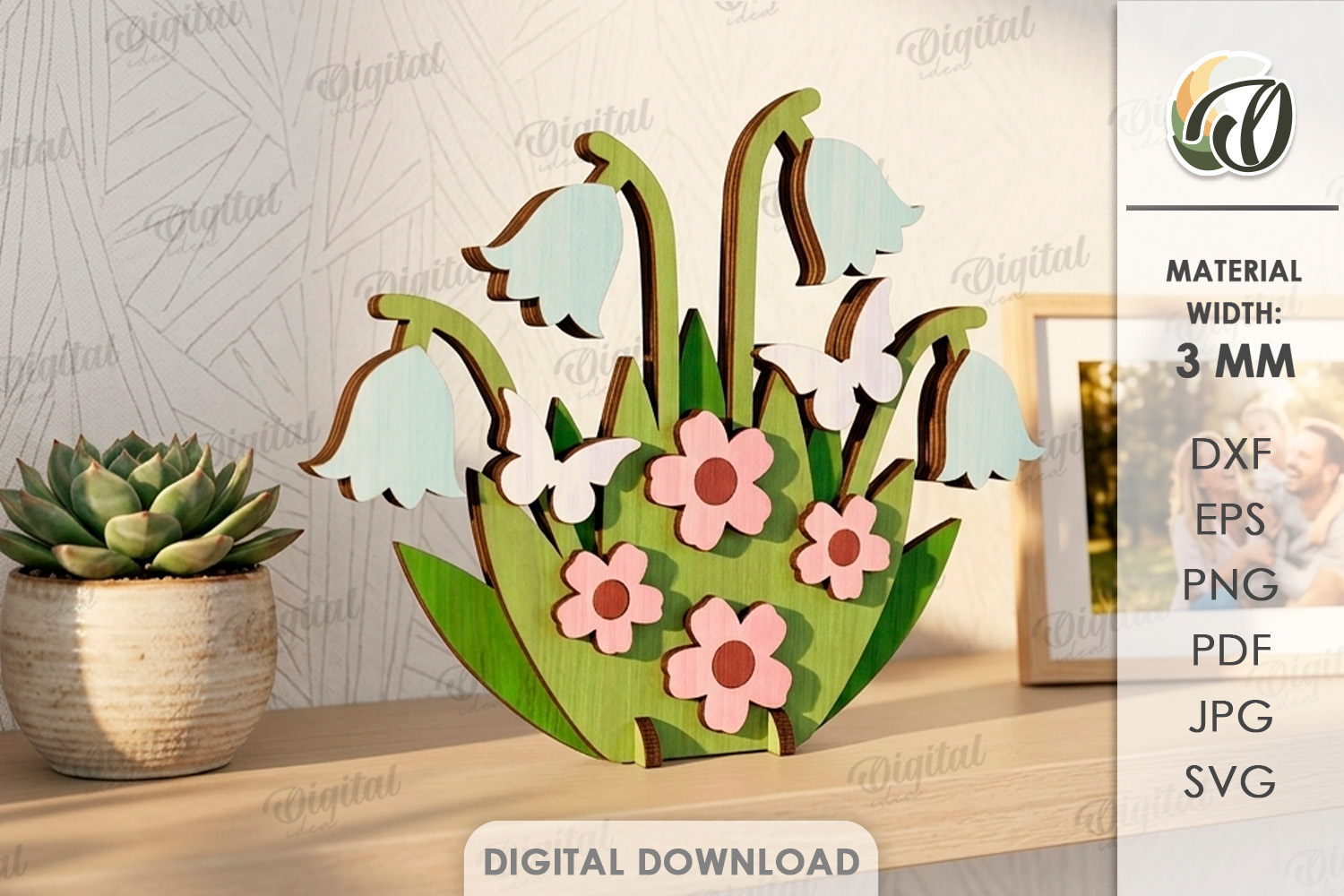 [Laser cut and engrave] 3D Flower Stands Bundle. Plant Home Decor Laser Cut Files. Floral Shelf Sitter SVG. Summer. Mother's Day Gift. Spring Standing decor