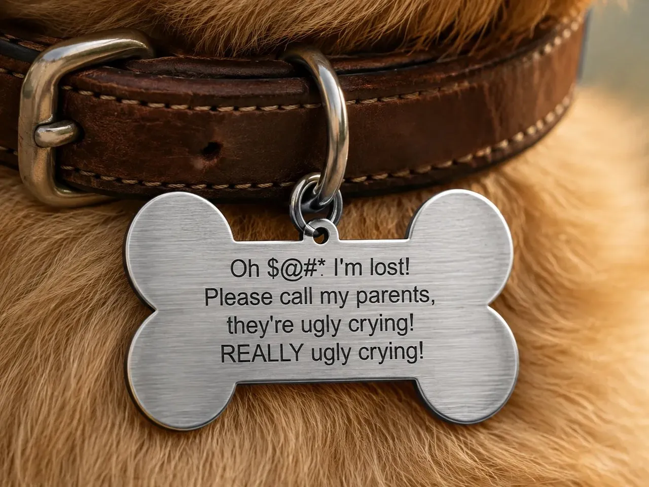 [Laser cut and engrave] Bone-Shaped Dog ID Tag with Funny Lost Pet Message