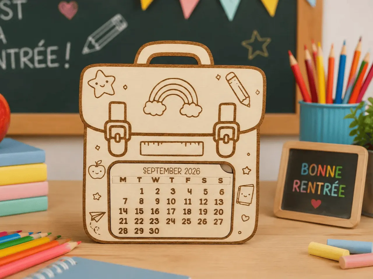 [Laser cut and engrave] Calendrier scolaire cartable