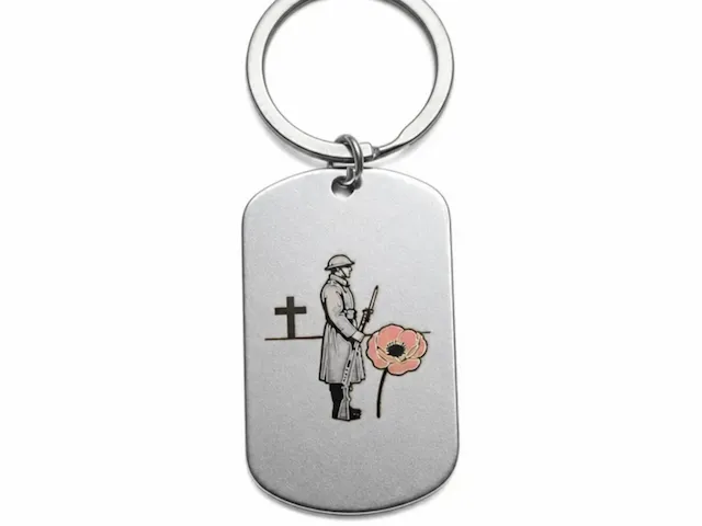 Soldier and Poppy Engraved in Color Military Dog tag Stainless Steel F2
