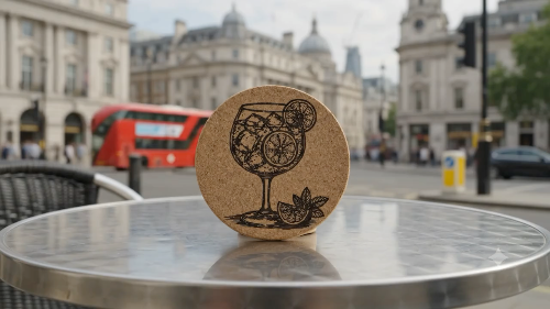 [Laser cut and engrave] Runder Korkuntersetzer mit Gin Tonic Motiv