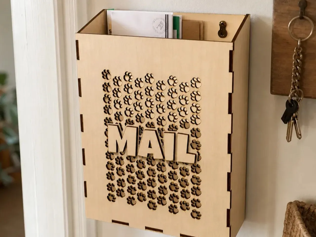 [Laser cut and engrave] Wall Mounted Mail Organizer with Paw Print Pattern