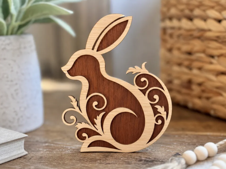 Floral Filigree Wooden Easter Bunny Tabletop Figure