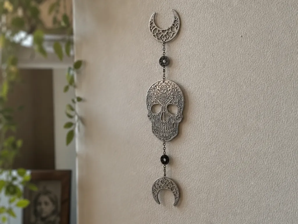 Skull and Crescent Moon Wall Hanging