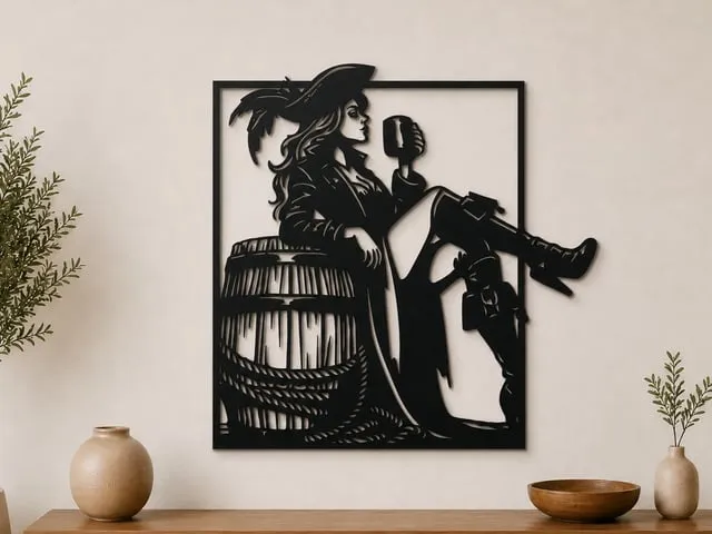 Pirate Woman Wall Art SVG | Female Pirate Captain Silhouette | Nautical Laser Cut File | Buccaneer Decor
