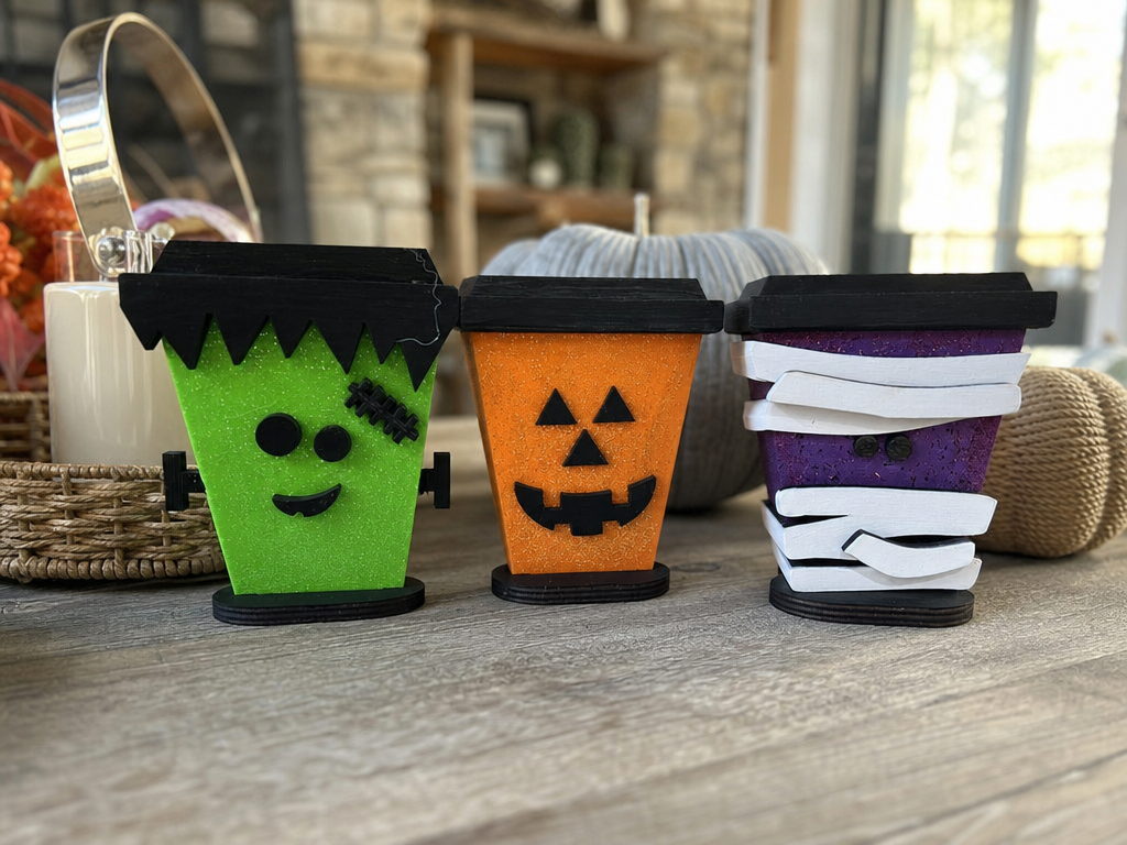 Frankenstein, Jack-o'-lantern, and Mummy Halloween Tiered Tray Figurines