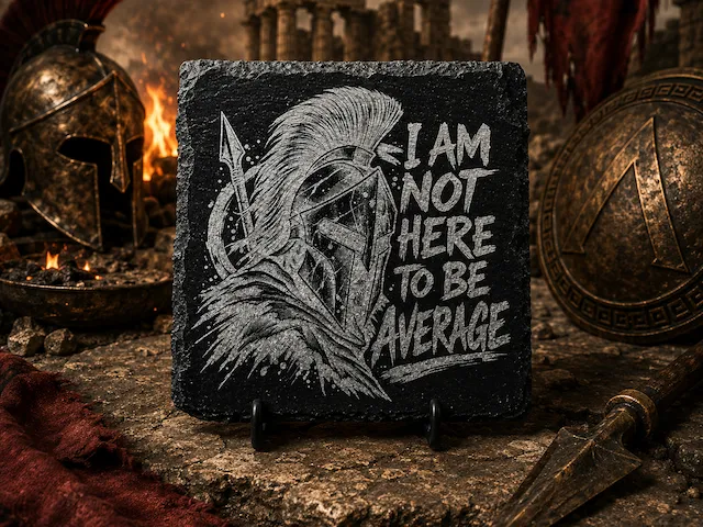 I Am Not Here to Be Average – Spartan Slate Coaster