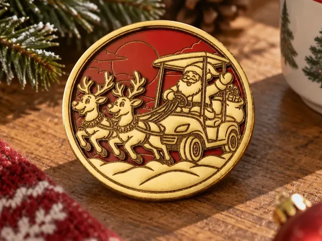 Santa Claus Driving a Golf Cart with Reindeer Christmas Coaster