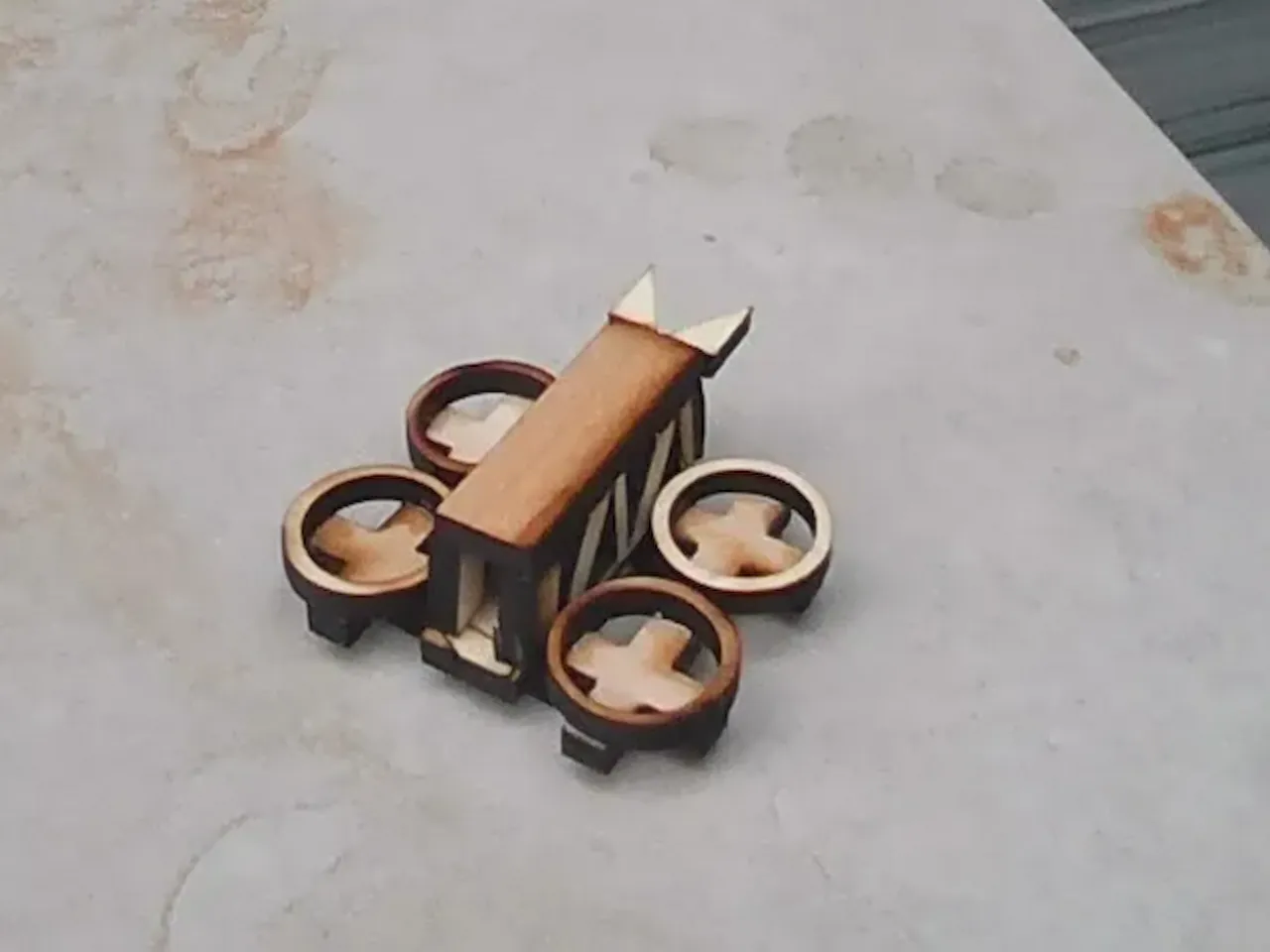 [Laser cut and engrave] Miniature wooden quadcopter drone model