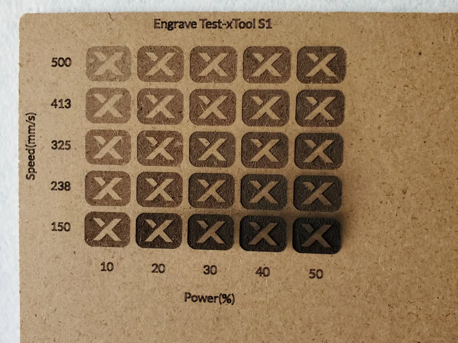 Material Power and Speed Calibration Test Grid for 3mm MDF Board