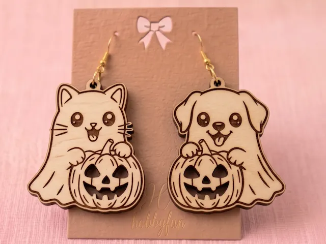 Cat and Dog Ghost Halloween Pumpkin Dangle Earrings