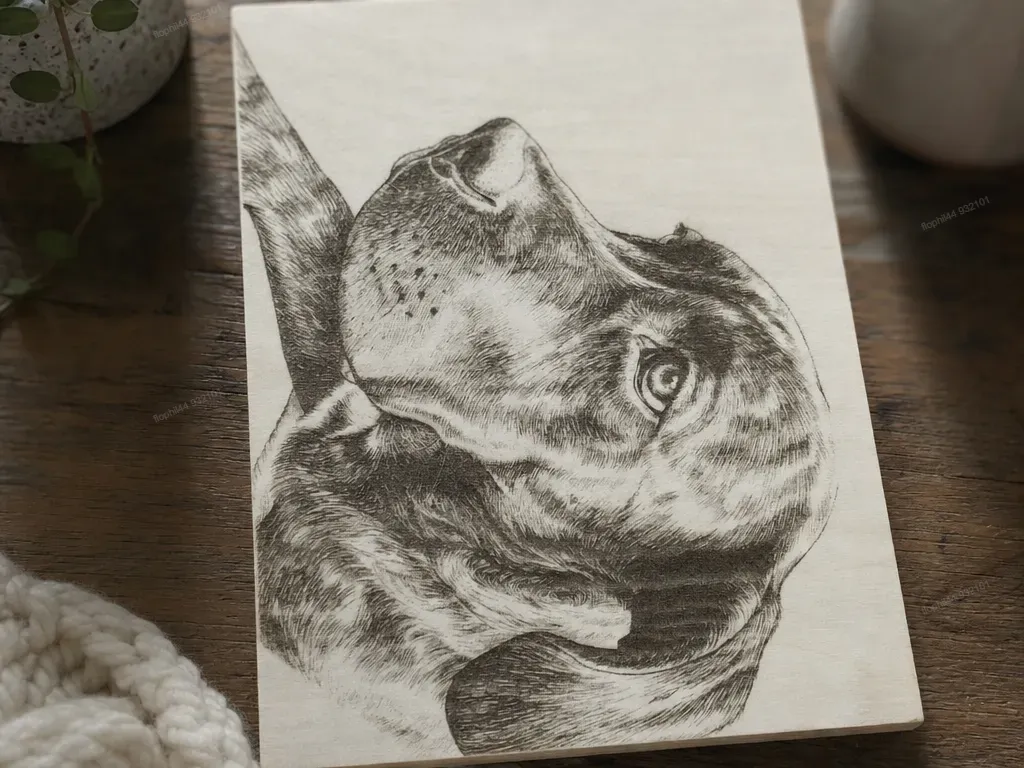 Portrait de chien sur panneau de bois