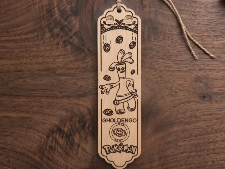 Gholdengo Pokemon character wooden bookmark