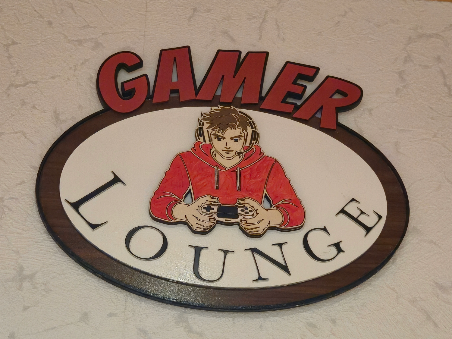 Gamer Lounge Wand-Schild mit spielendem Jungen