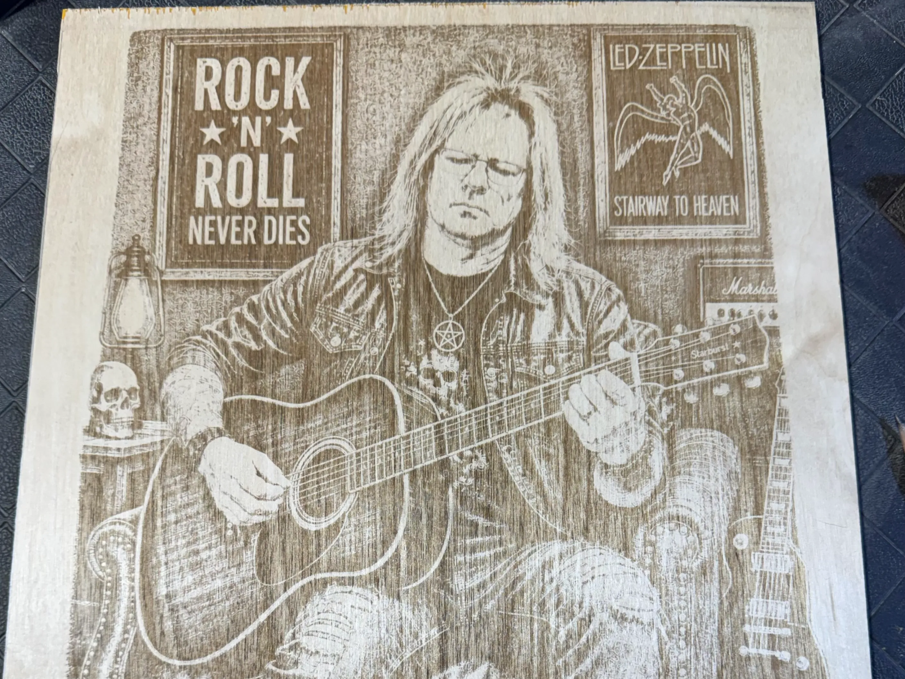 Rock and Roll Never Dies Guitarist Wooden Wall Art