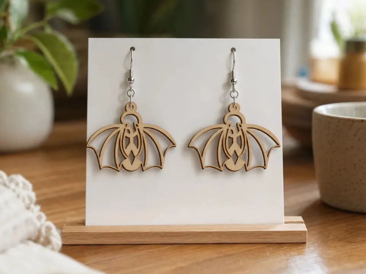 [Laser cut and engrave] Demon Wooden Dangle Earrings