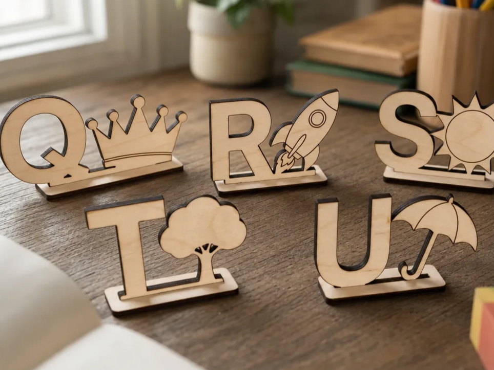 Alphabet Letter Standees with Educational Icons for Children
