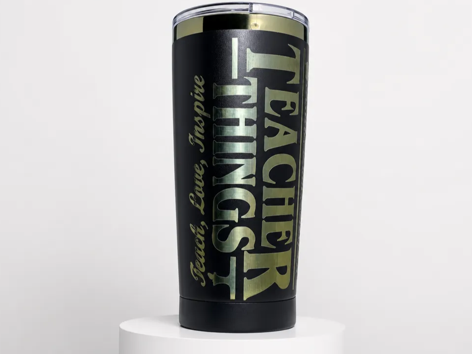 [Laser cut and engrave] Teacher Things Black Insulated Travel Tumbler