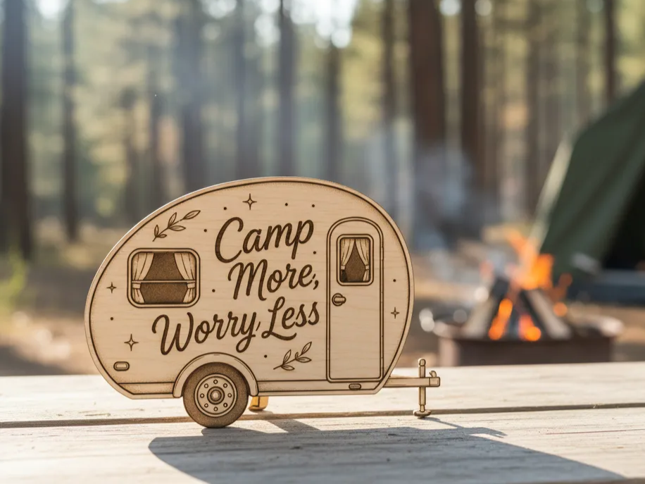 Camp More Worry Less - Camper Trailer Wooden Sign