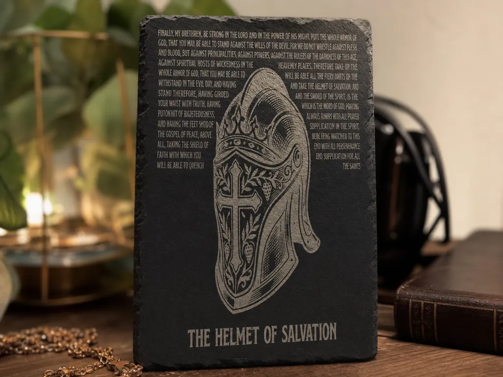 Armor of God Slate Plaque with Helmet of Salvation Illustration