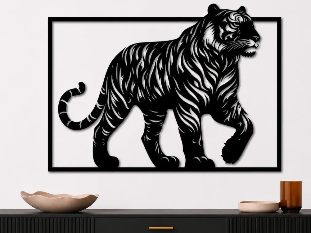 Tiger Wall Art SVG | Walking Tiger Frame Design | Wildlife Animal Decor | Modern Jungle Wall Art | Digital Download
