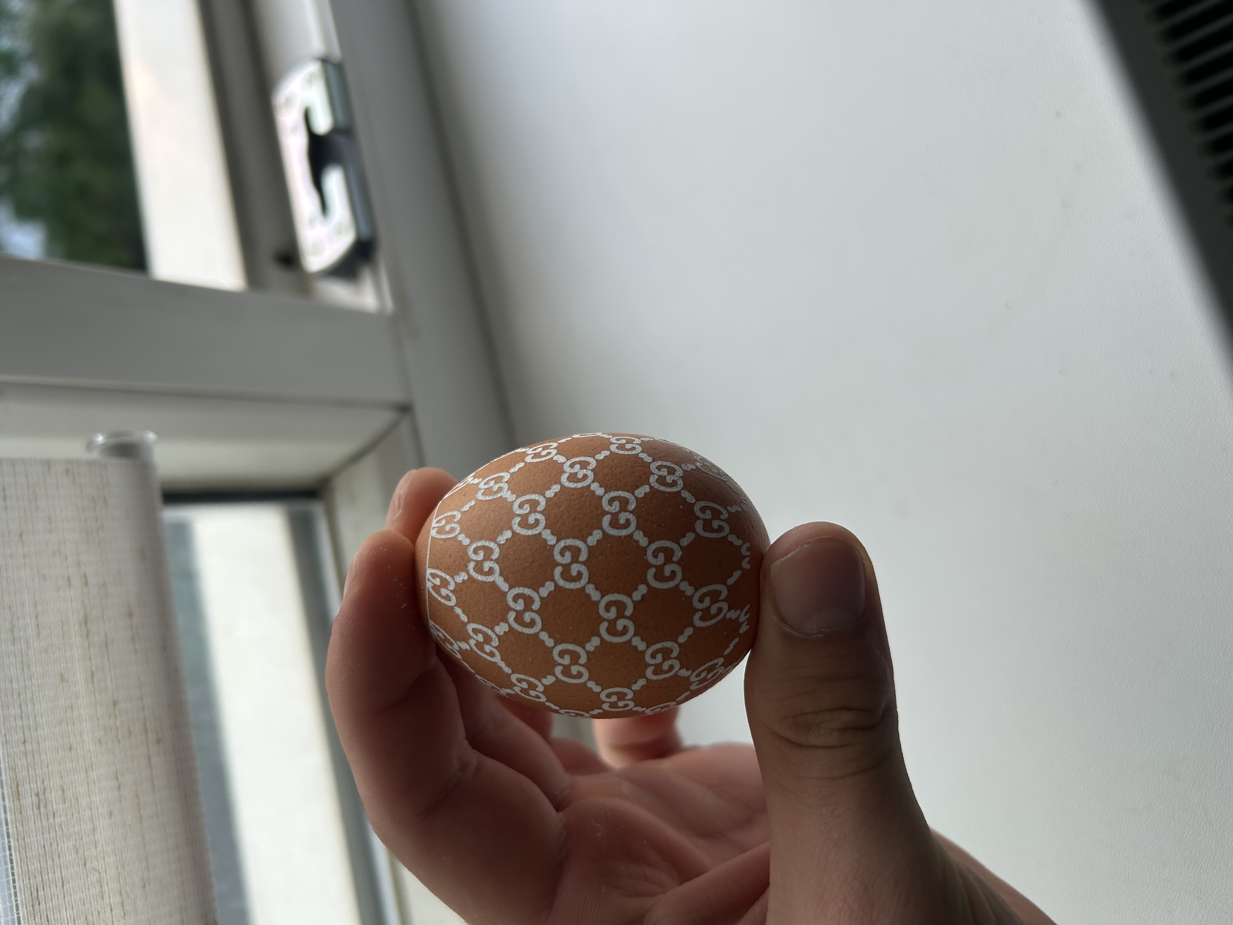 [Laser cut and engrave] Brown Egg with White Interlocking GG Monogram Pattern