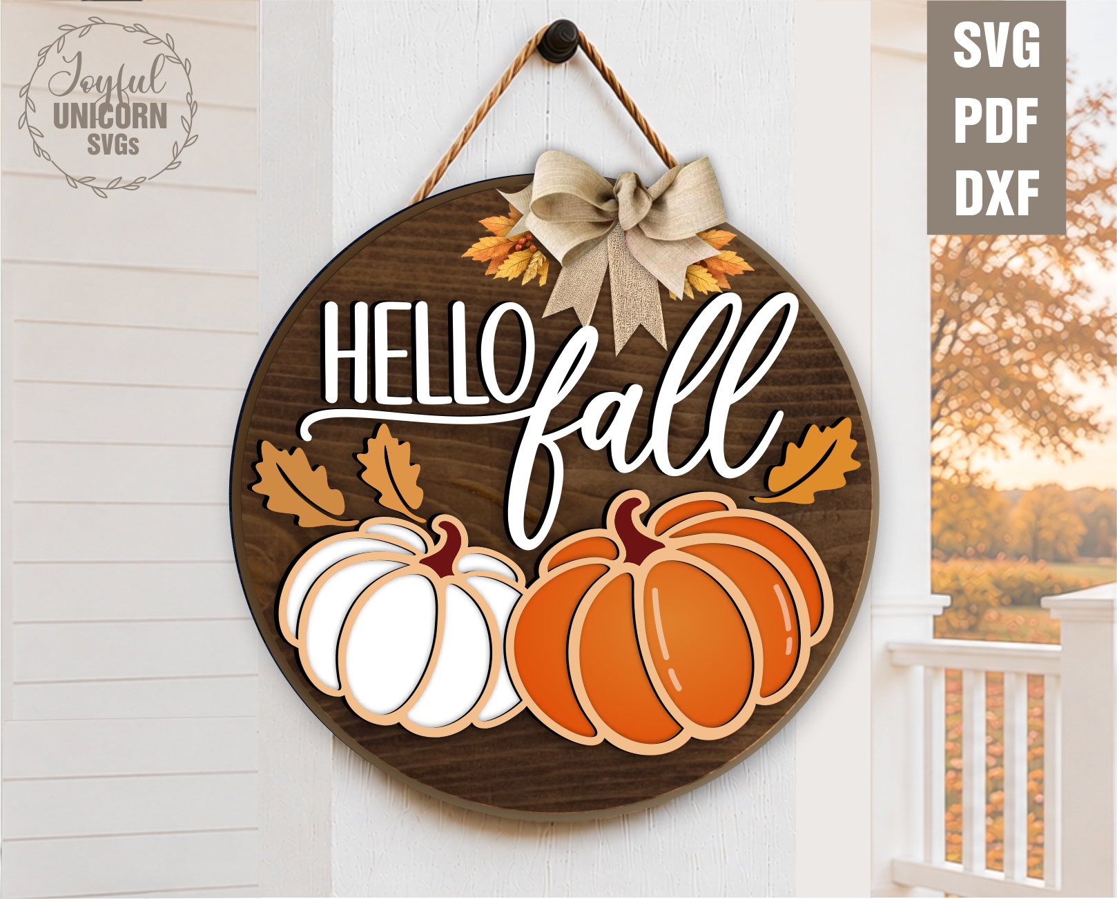 [Laser cut and engrave] Hello Fall Door Hanger Bundle SVG, Fall Highland Cow Sign, Autumn Pumpkin Front Door Decor, Laser Cut File for Glowforge, Xtool, CNC