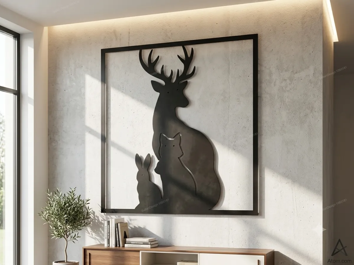 Black Metal Wall Art Featuring Deer Fox and Rabbit Silhouettes