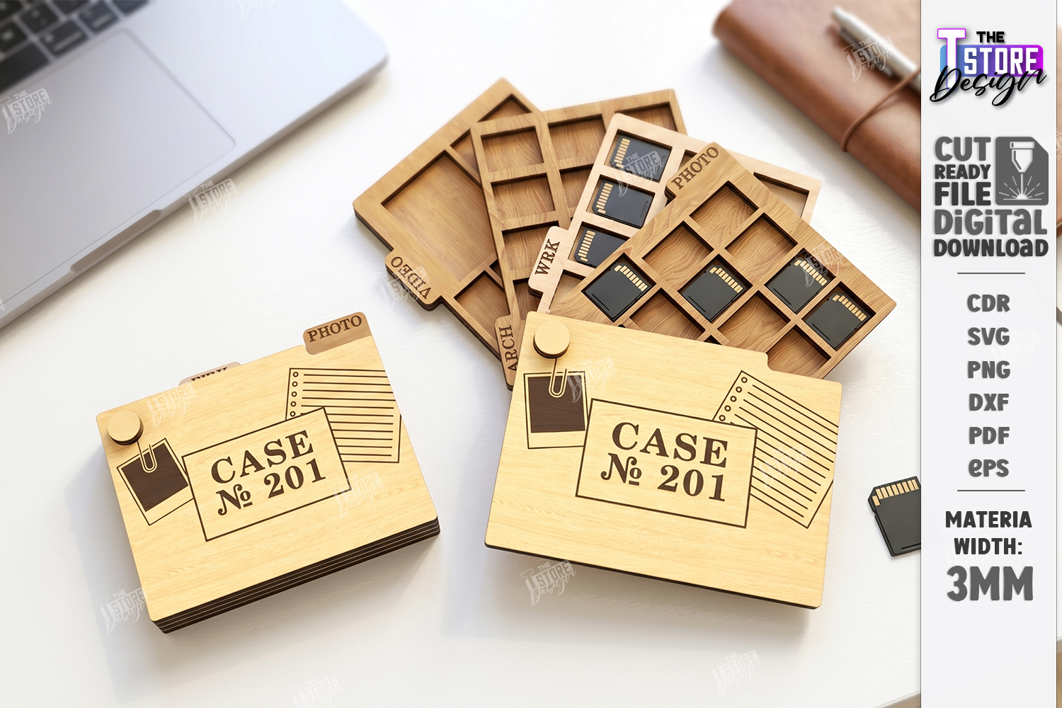 [Laser cut and engrave] Wooden SD Card and Memory Storage Organizer Cases Laser Cut Bundle. SD Card Case. Storage Box
