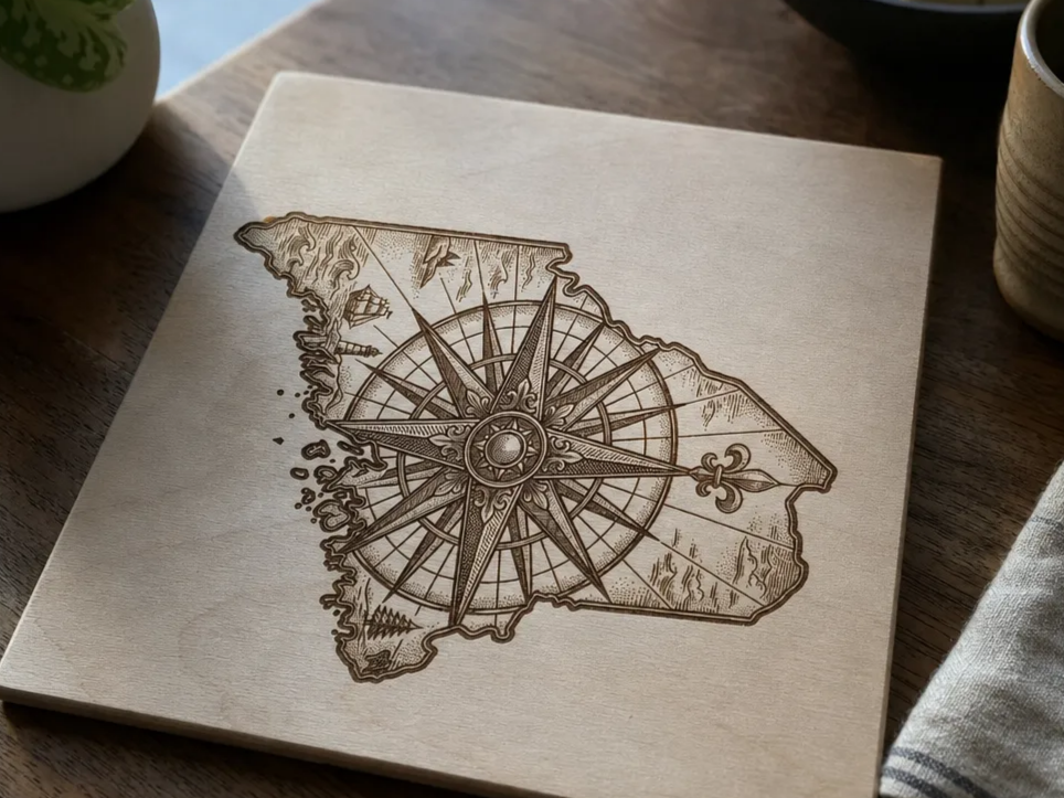 Maine State Map with compass