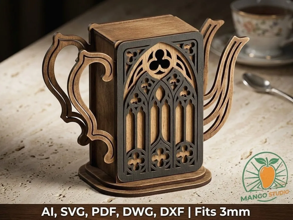 Gothic Teapot Tea Bag Organizer SVG