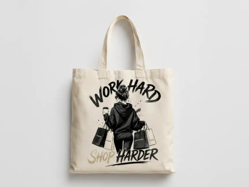 Work Hard Shop Harder Bag - Halftone Style